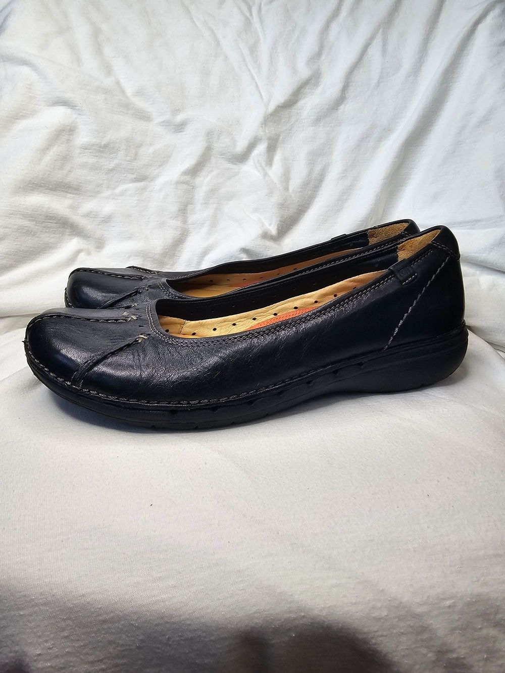 Y2K Clarks Unstructured Flat Shoes Rosily Brown Ballet Leather Loafer Slip On - Picture 5 of 16